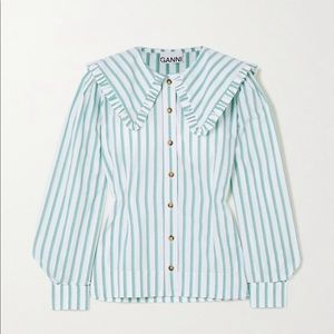 GANNI Feathery striped cotton-poplin blouse EU34